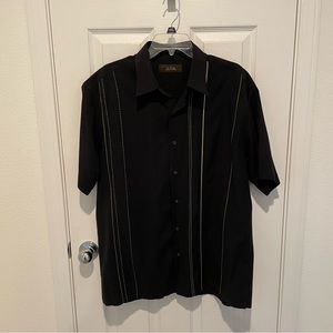 Tasso Elba - Black silk/cotton button down short sleeve shirt - Men’s Large